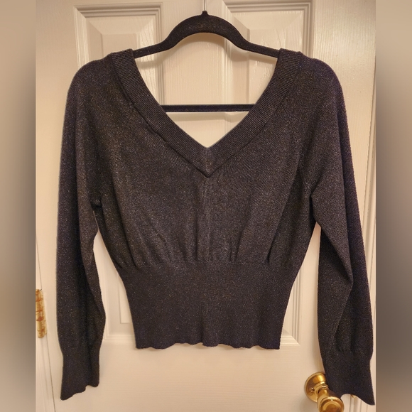 Black V-Neck Metallic Crop Sweater Juniors XL - Picture 11 of 11